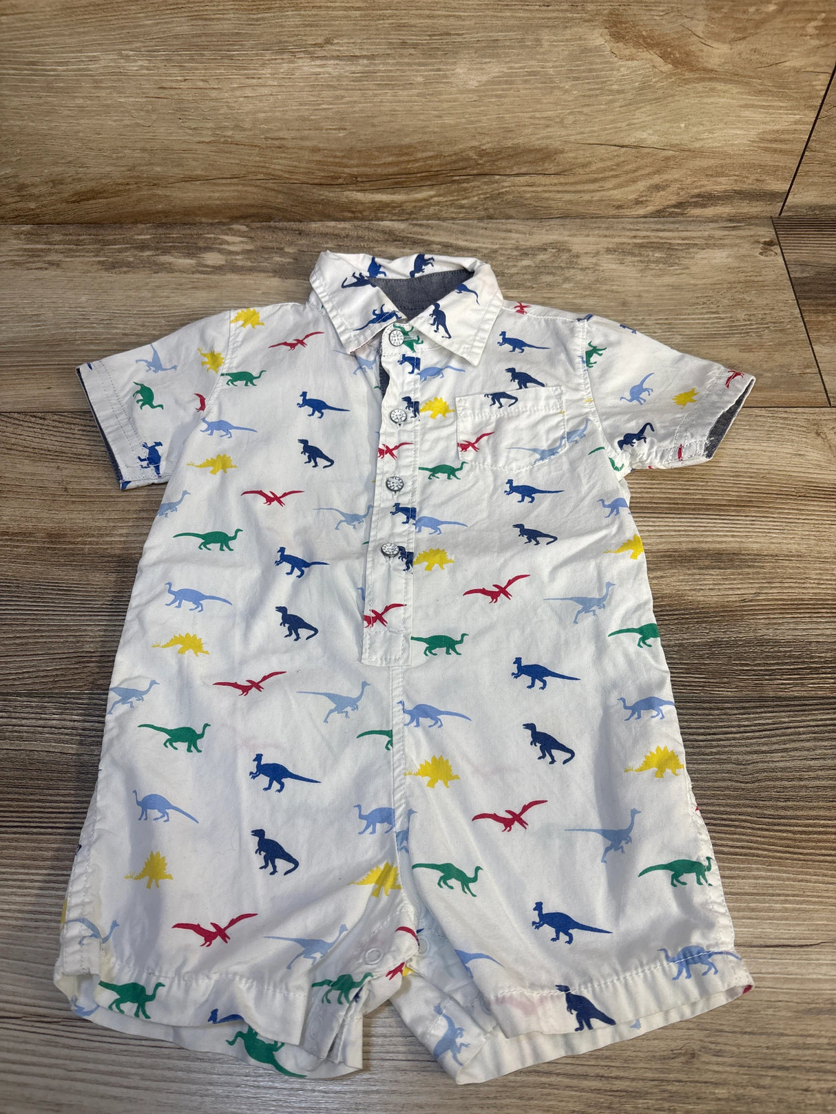 Free Planet Dinosaur Button Up Shortie Romper White sz 12m