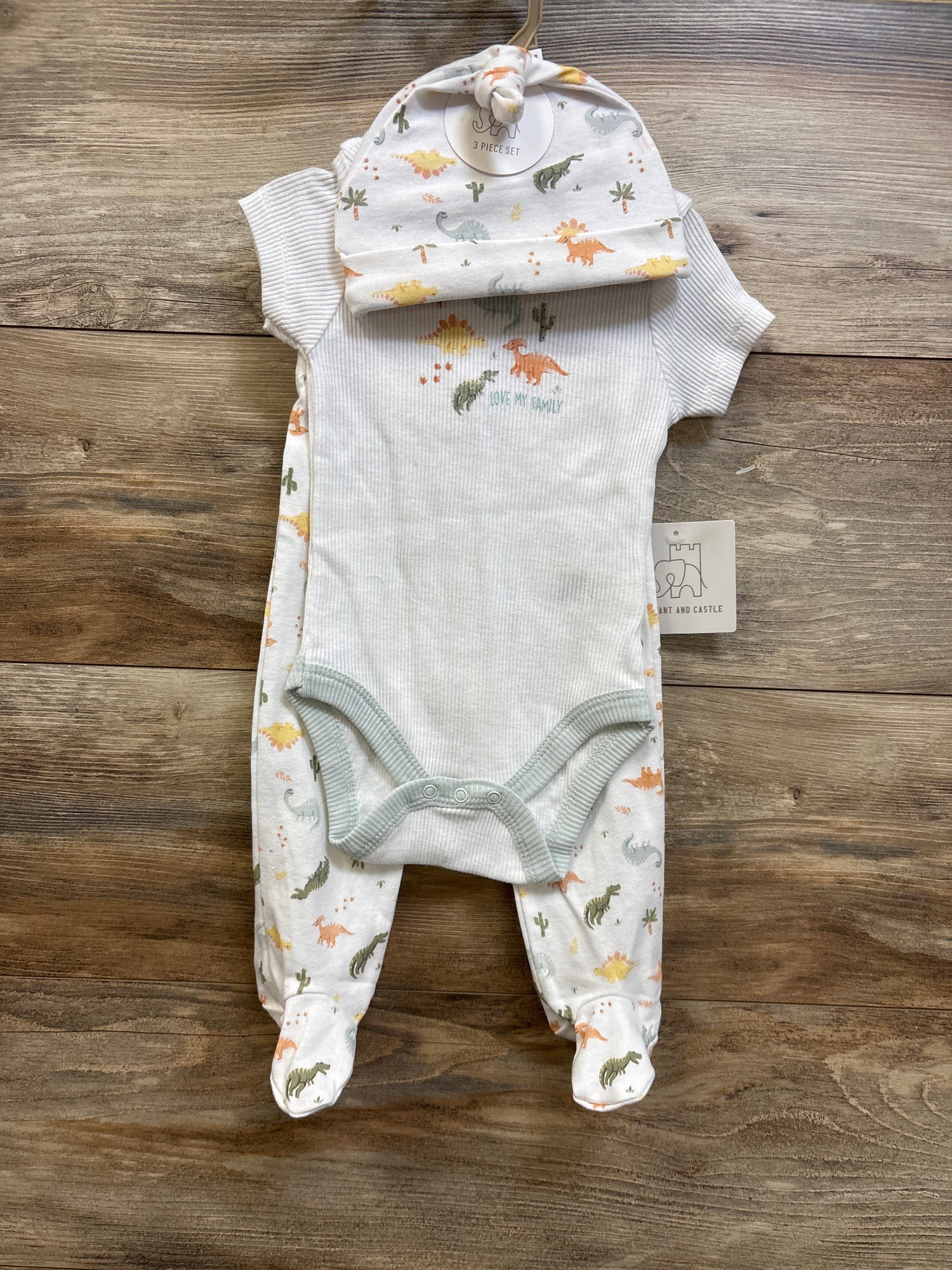 NEW Elephant & Castle 3pc Love My Family Set White sz 6-9m