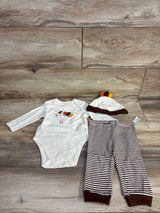 Little Me 3pc My First Thanksgiving Waffle Knit Bodysuit Set Cream sz 9m