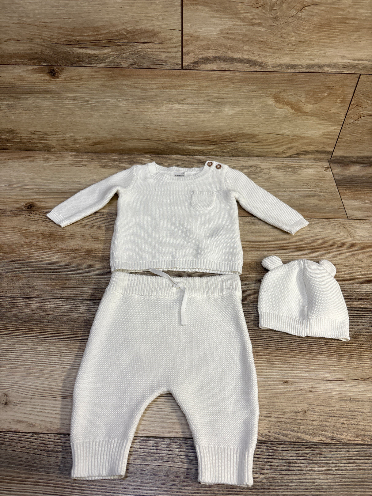 Just One You 3pc Knit Sweater, Pants, & Hat Set White sz 3m