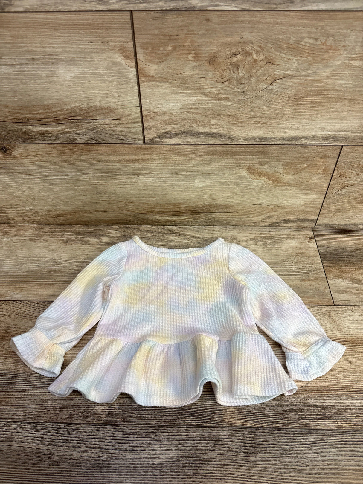 Cat & Jack Tie-Dye Waffle Knit Peplum Top White sz 12m