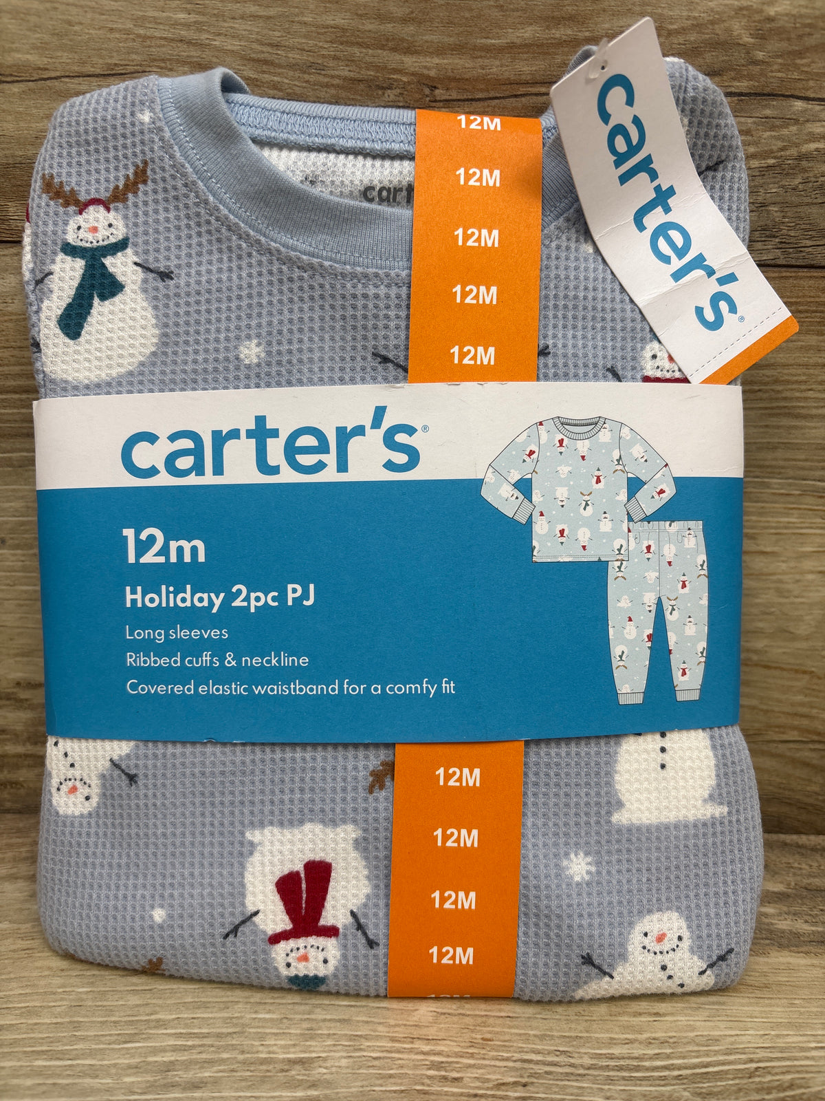 NEW Carter's 2pc Waffle Knit Holiday Pajama Set Blue sz 12m