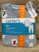 NEW Carter's 2pc Waffle Knit Holiday Pajama Set Blue sz 12m