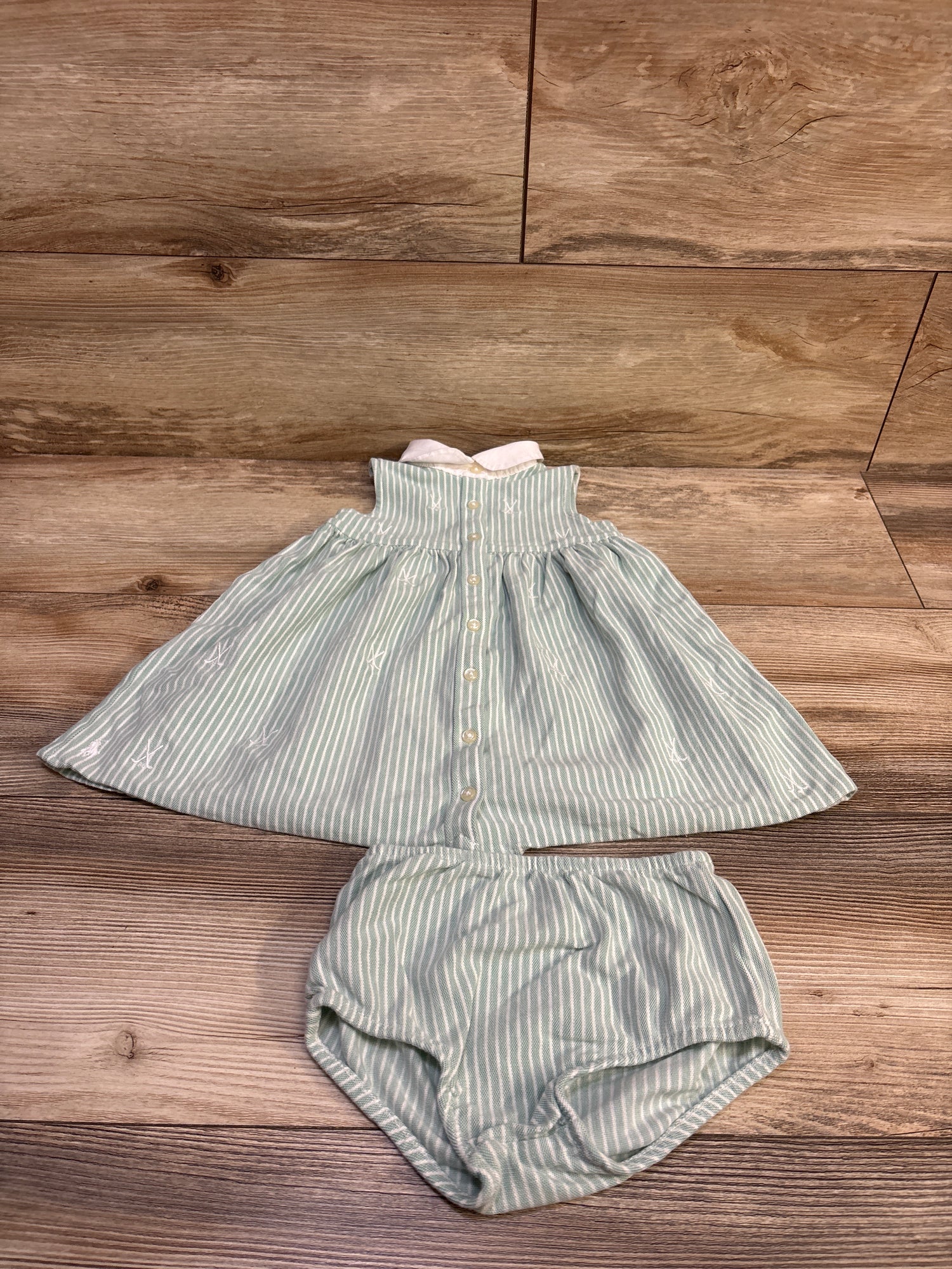 Ralph Lauren 2pc Golf Knit Cotton Oxford Dress & Bloomers Set in Mint Green sz 12m