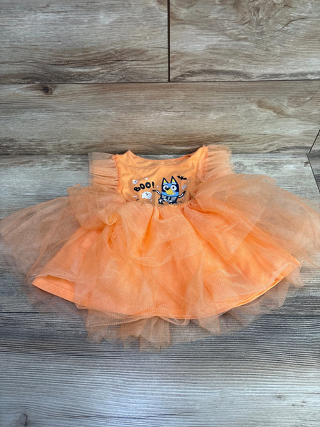 Orange Halloween tutu dress with Bluey skeleton print for toddler girls