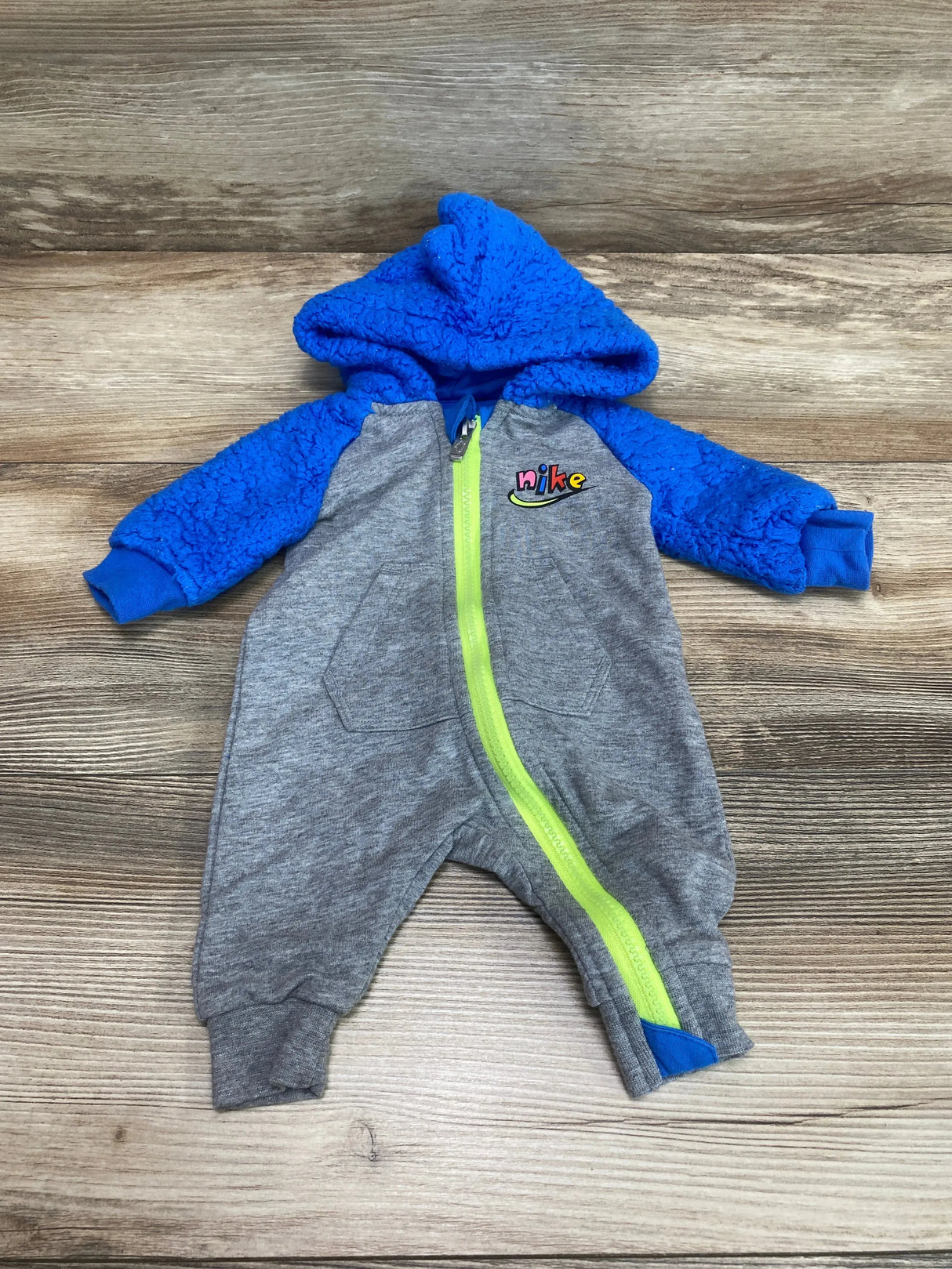 Nike Hooded Sherpa Coverall Blue/Grey sz Newborn