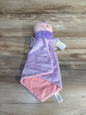Plush purple and pink fairy security blanket for babies and toddlers on wood background