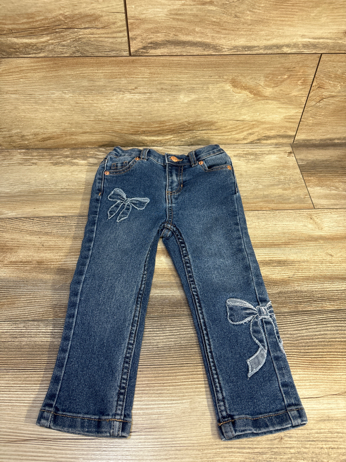 Victory Heart Embroidered Bow Jeans Blue sz 2T