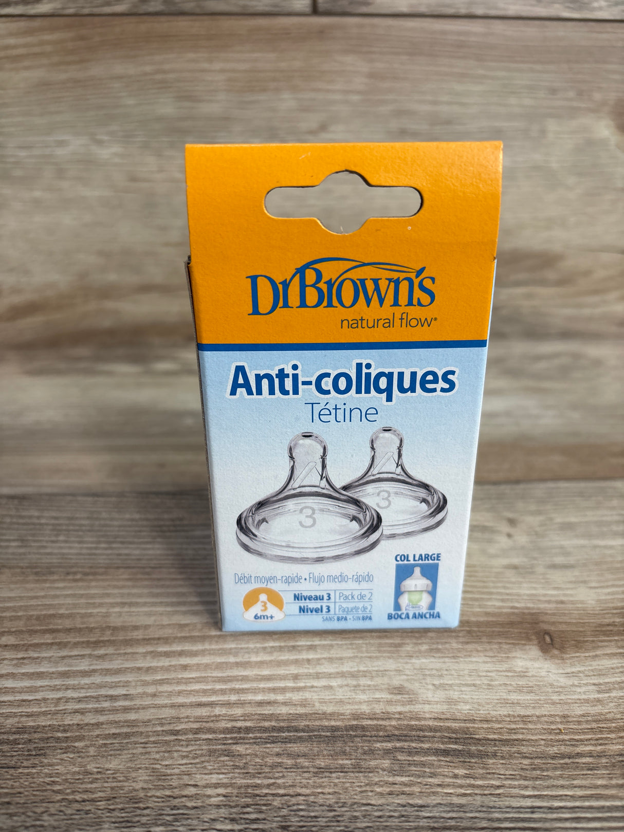 NEW Dr Brown's Wide Neck Baby Bottle Nipple, Level 3 Medium/Fast Flow 2pk