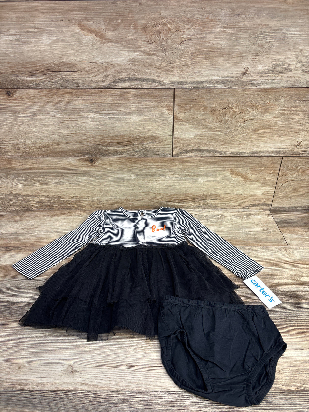 NEW Carter's 2pc Striped Boo Tulle Dress & Bloomers Set Black/White sz 24m