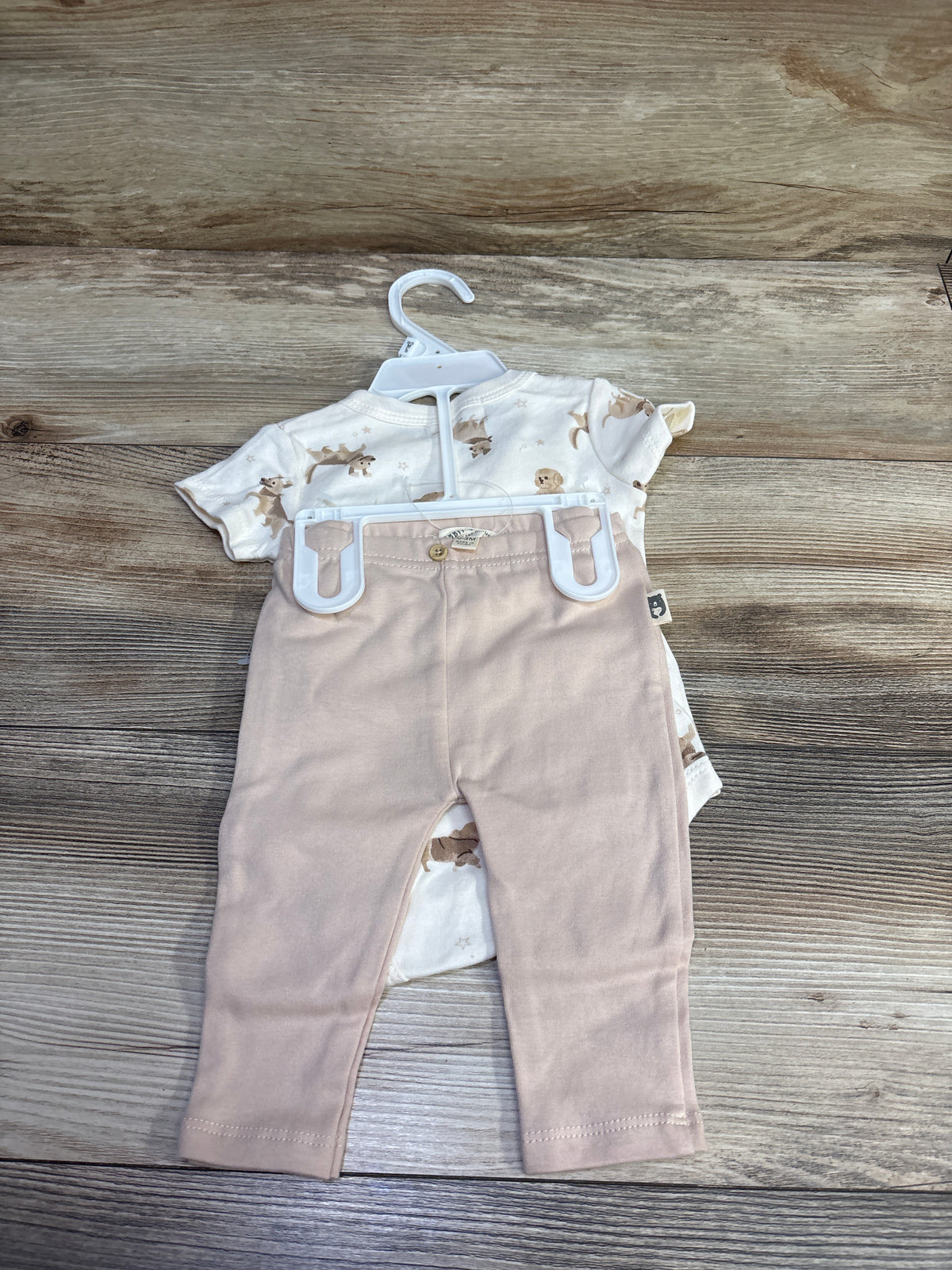 NEW Rabbit + Bear Organic 2pc Dog Print Kimono Bodysuit Set Ivory sz 0/3m