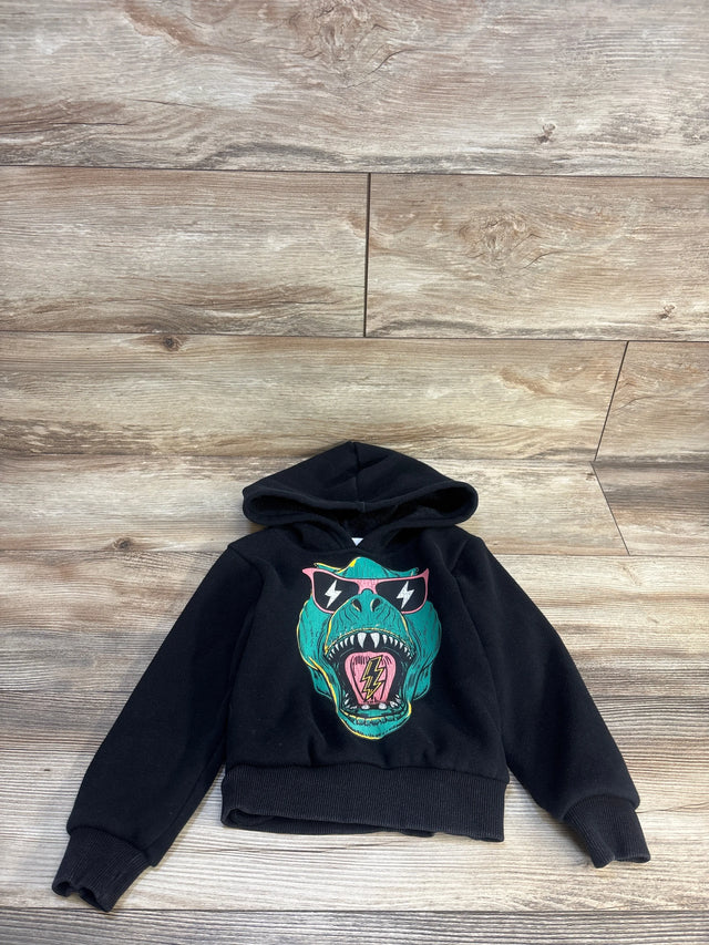 Black kids hoodie with dinosaur graphic in sunglasses and lightning bolt design