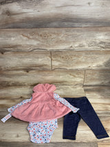 Just One You 3pc Plush Dress Coat & Floral Bodysuit Set White sz 9m