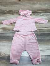 Mudpie 3pc Velour Shirt + Pants + Headband Pink sz 0-3m