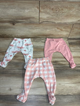 Honest Baby 3pk Checkered Footed Pants Pink sz 0-3m