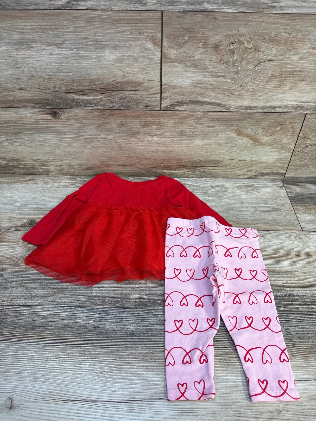 Cat & Jack Heart Print Tulle Shirt & Leggings Set Red z 12m