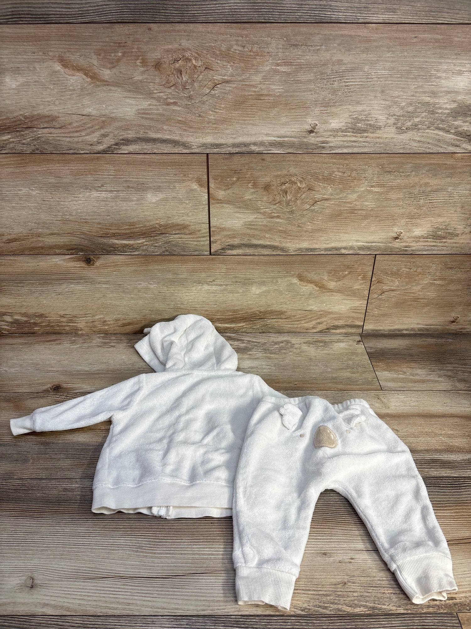 Carter's 2pc Terry Cloth Full Zip Hoodie & Pants White sz 6m