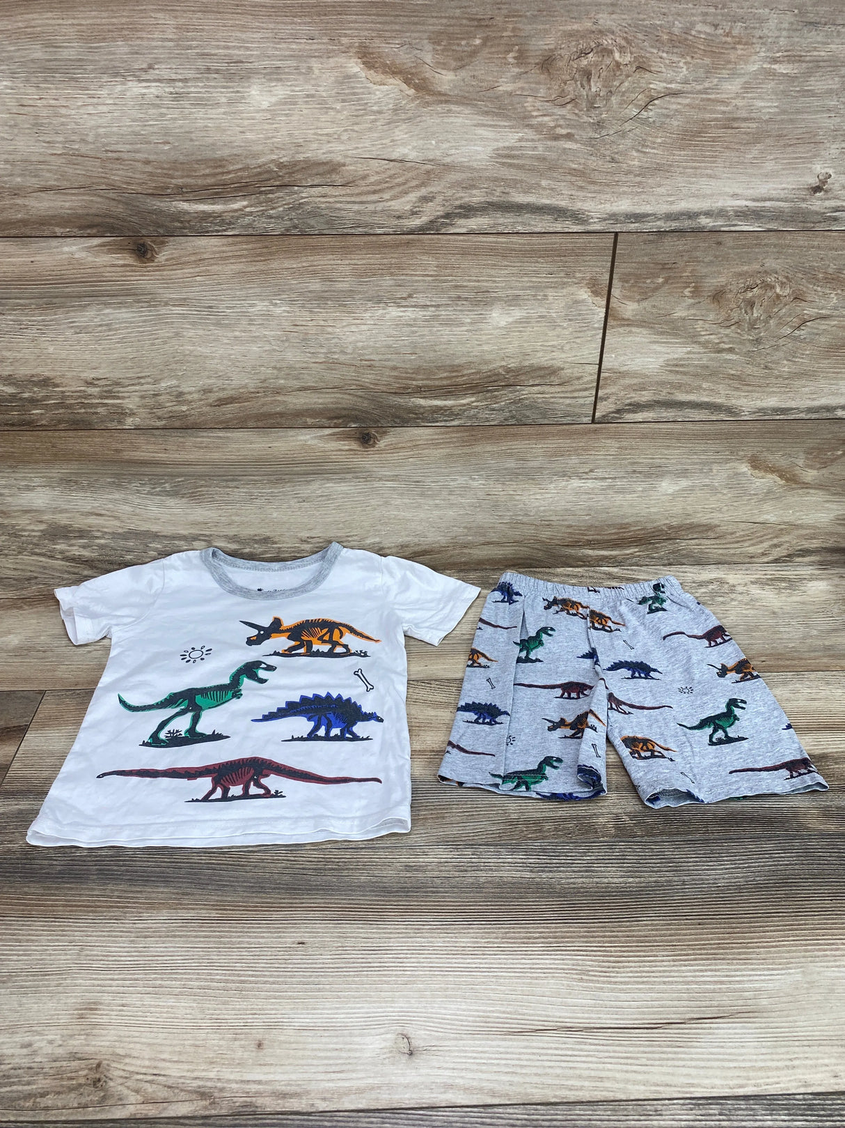 Little Hand 2pc Dino Pajama Short Set White sz 3T