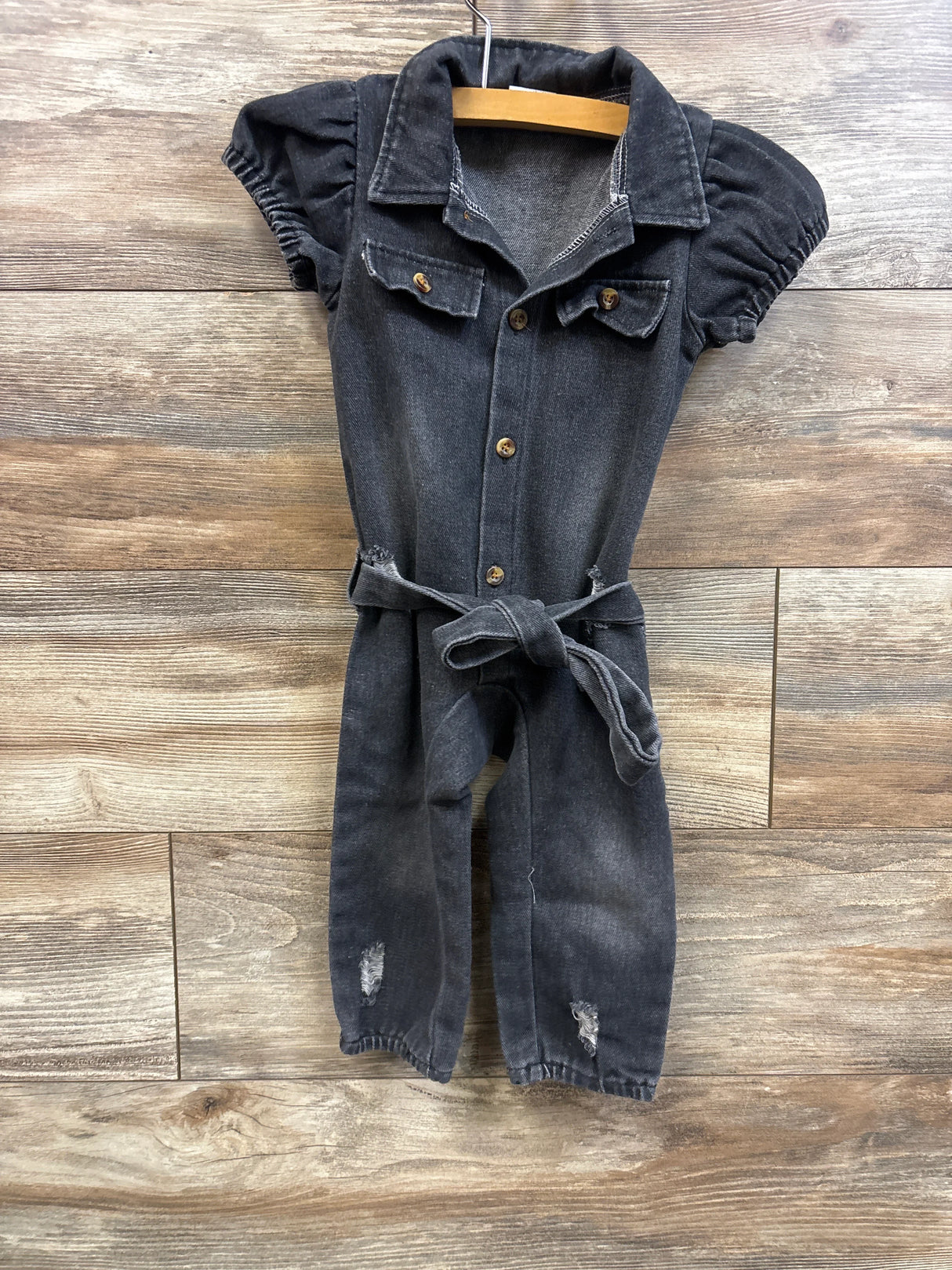 Shein Distressed Denim Belted Jumpsuit Black sz 12-18m
