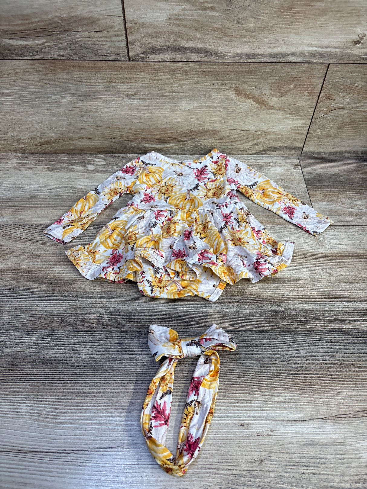 Little Legends 2pc Pumpkin Bodysuit Dress & Headband Set White sz 0-3m