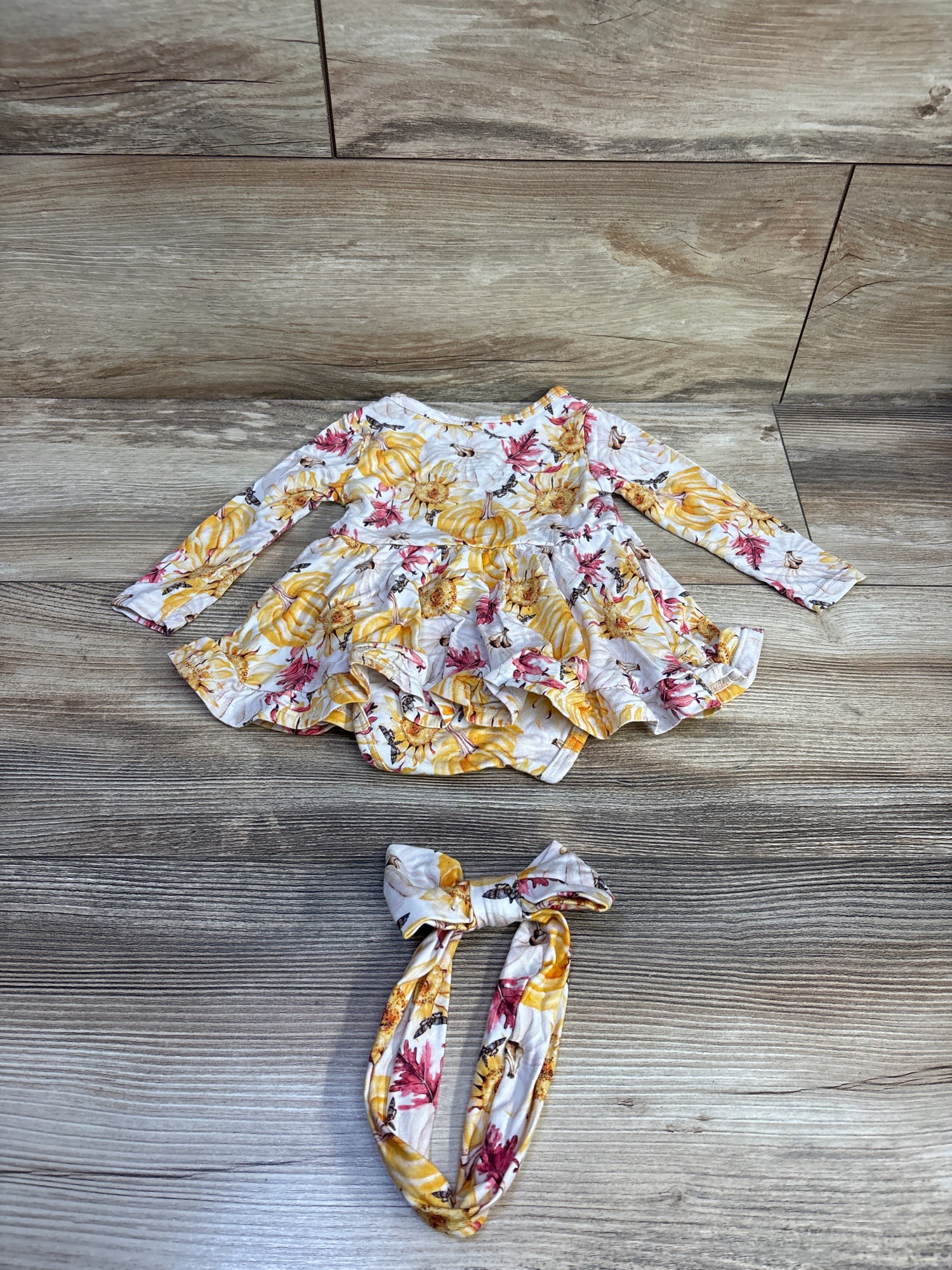 Little Legends 2pc Pumpkin Bodysuit Dress & Headband Set White sz 0-3m