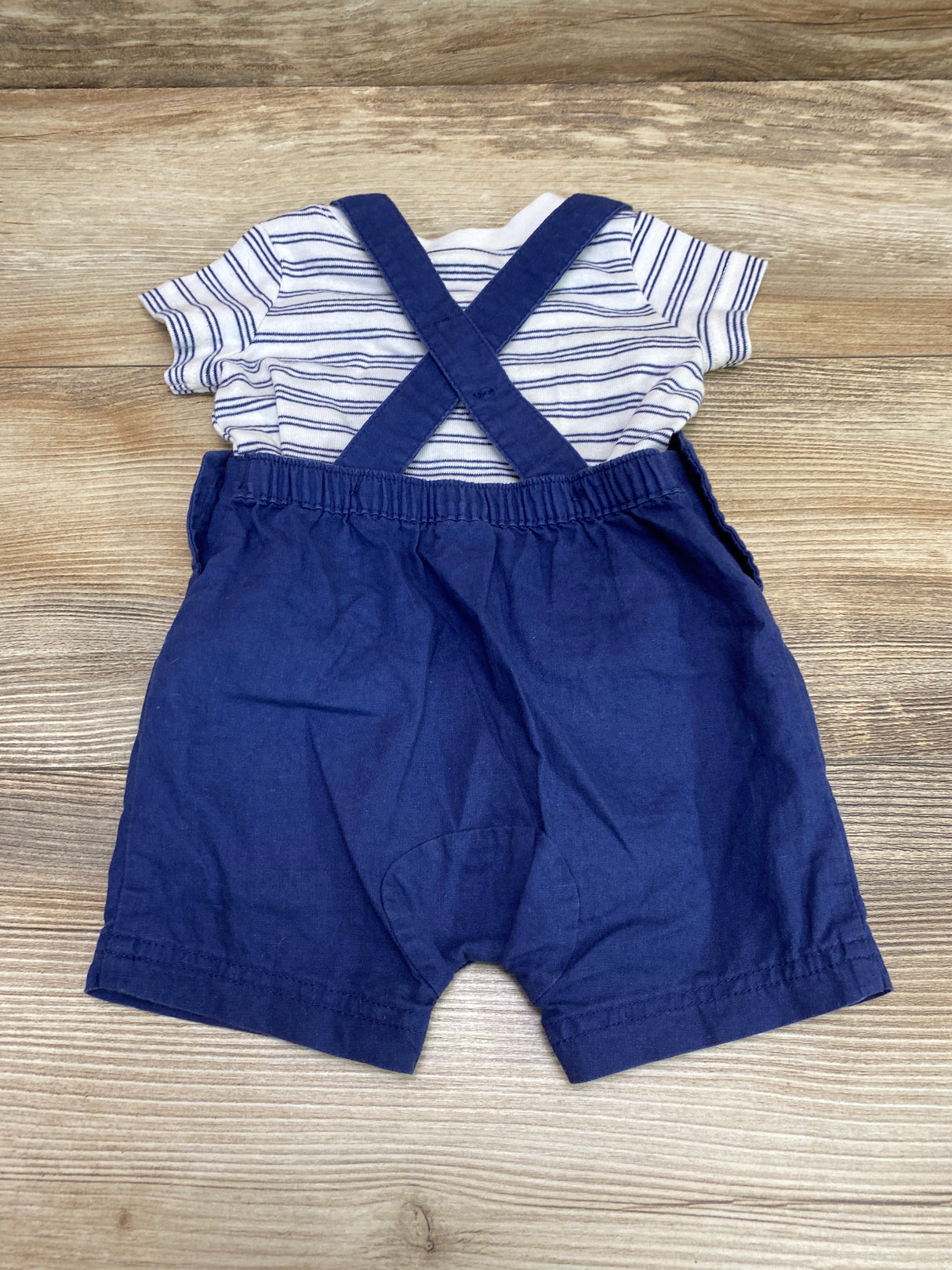 Just One You 2pc Striped Shirt & Shortall Set White/Blue sz 3m