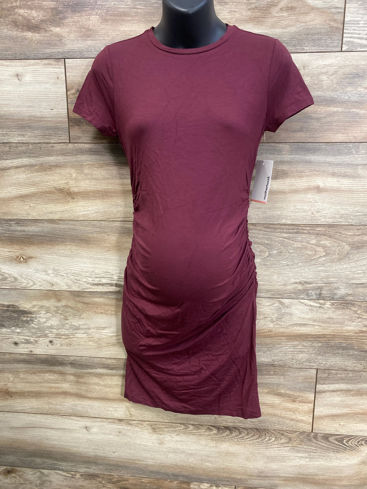 NEW Motherhood Maternity Short Sleeve Bodycon Dress Maroon sz XS