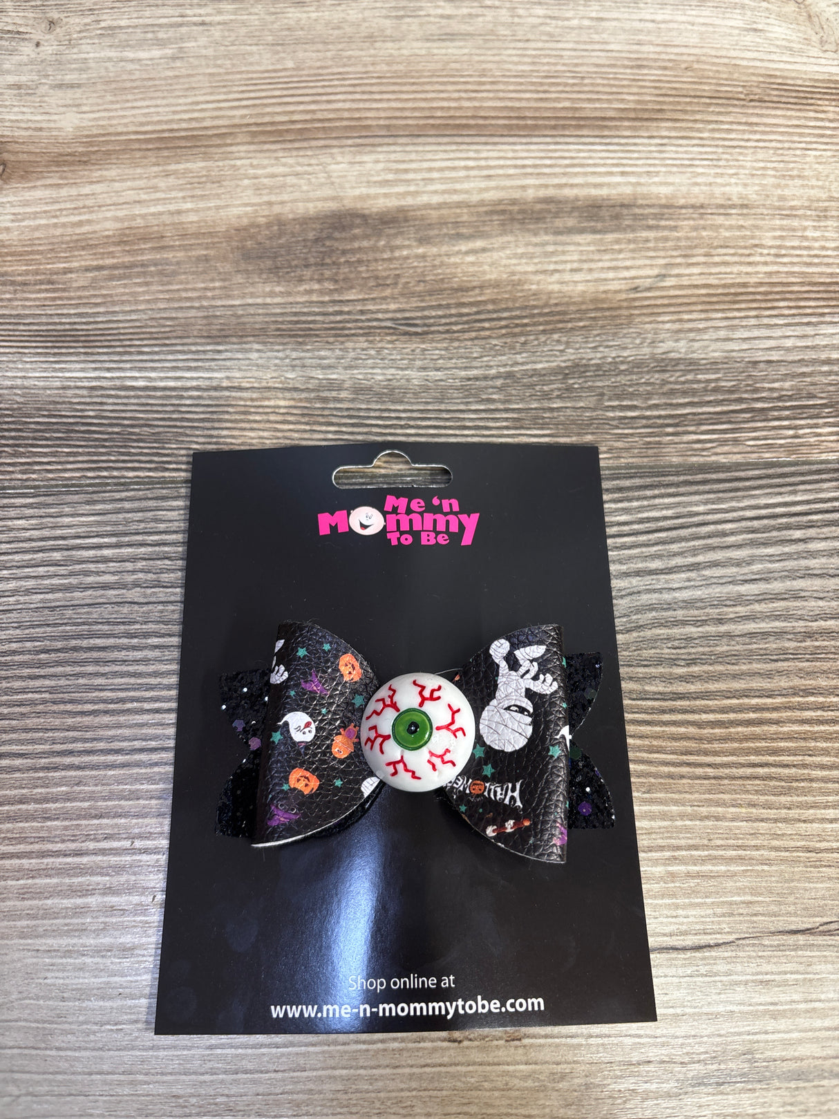 NEW Faux Leather Halloween Double Layer Bow w/ Eyeball Applique