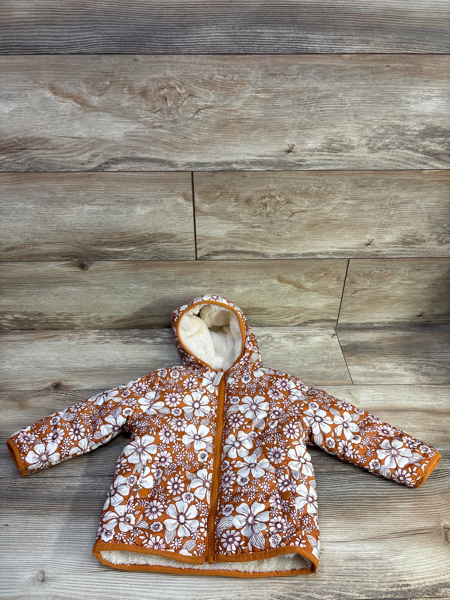 YKK Floral Fur Lined Puffer Jacker Orange sz 3T
