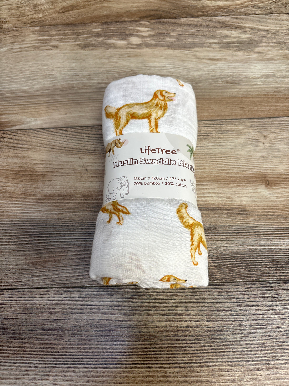 NEW LifeTree Muslin Swaddle Blanket Golden Retriever
