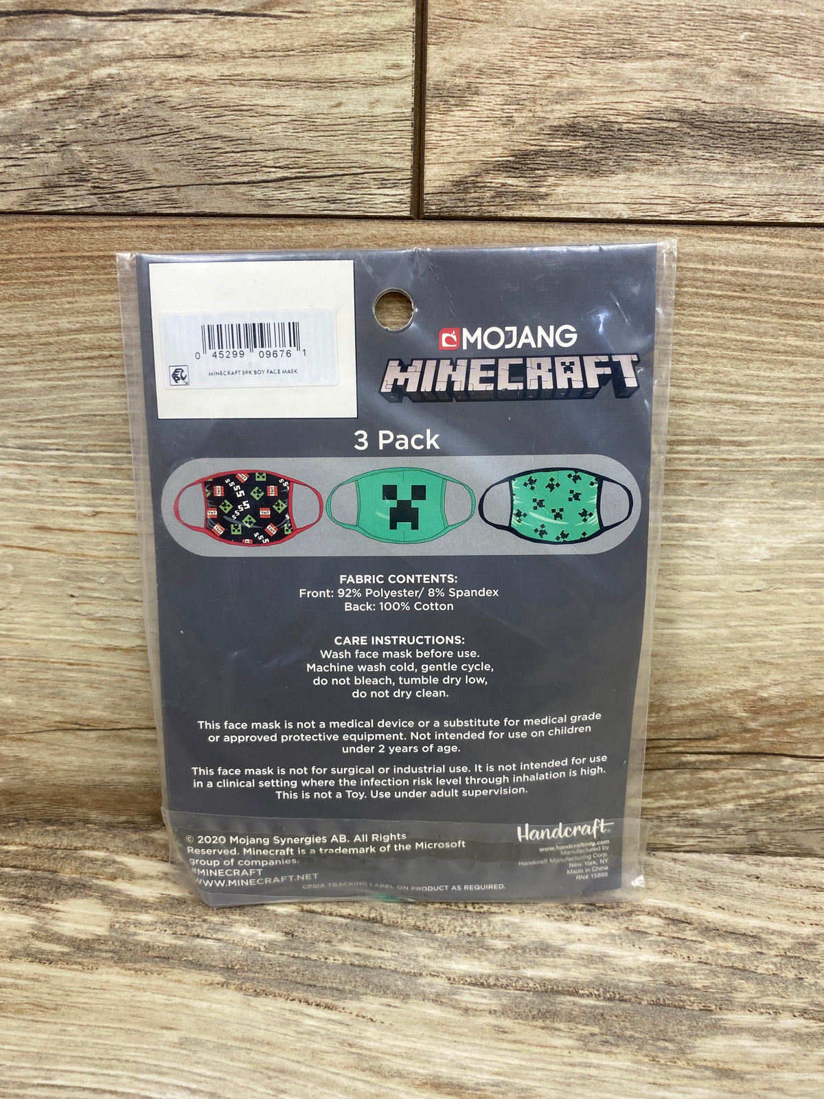NEW Mojang Minecraft 3pk Reusable Kids' Face Masks OSFM