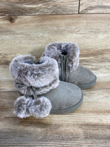 First Steps by Stepping Stones Pom Pom Faux Fur Boots, Grey sz 4c