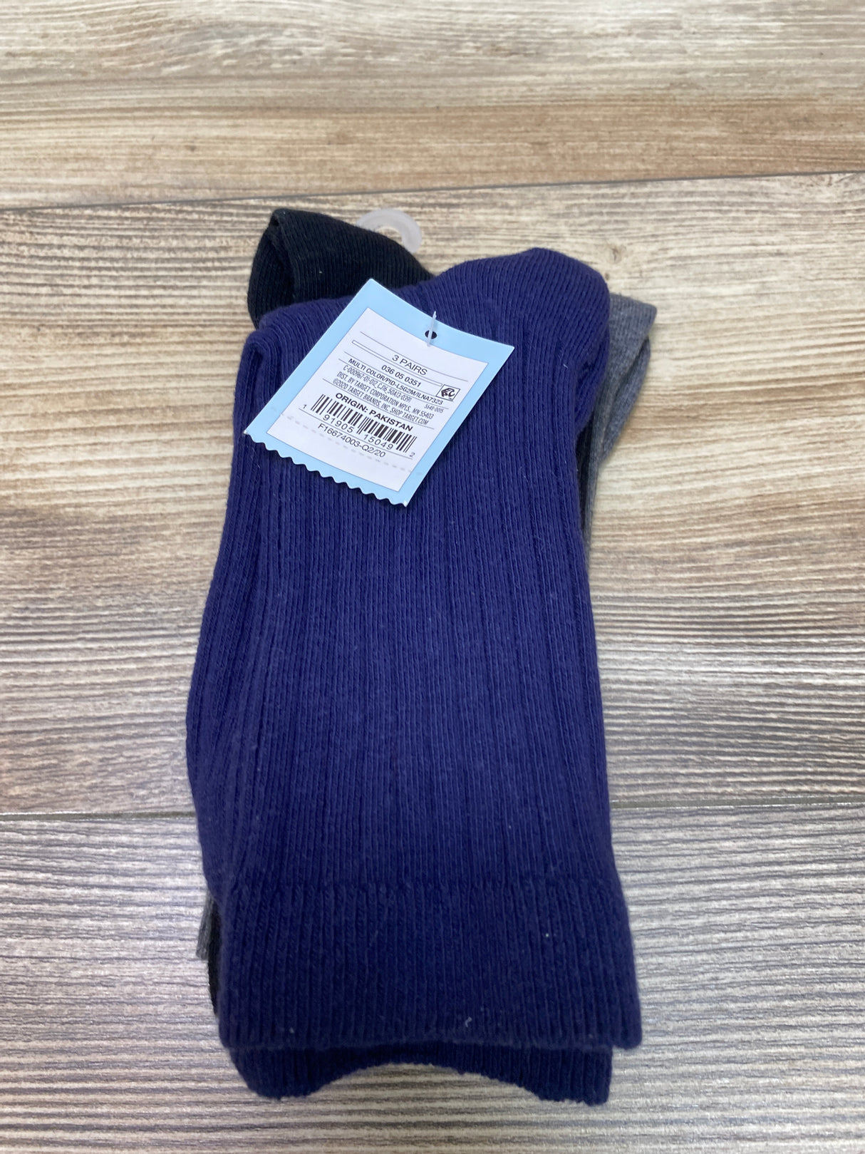 NEW Cat & Jack Kids' 3pk Crew Socks Gray/Black/Navy Blue Sz 3Y-10Y