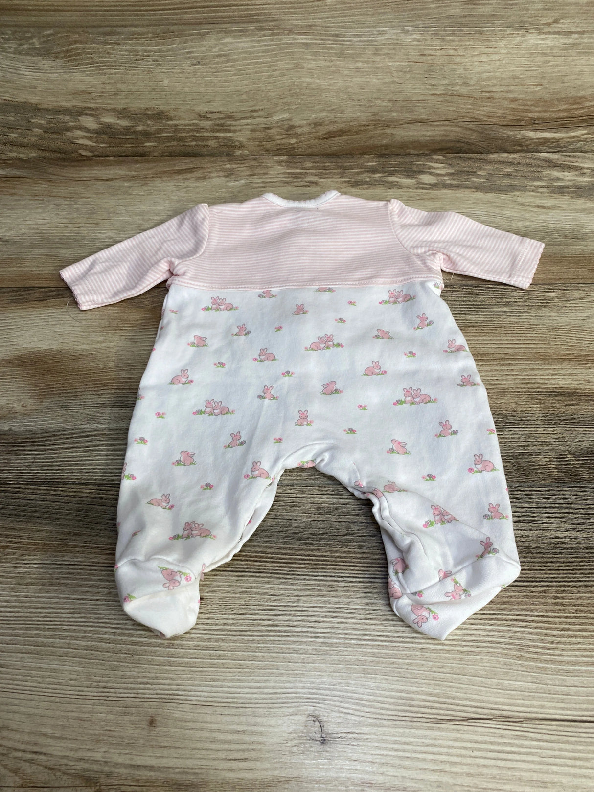 Little Me Striped Bunny Print Footie Pink/White sz Newborn