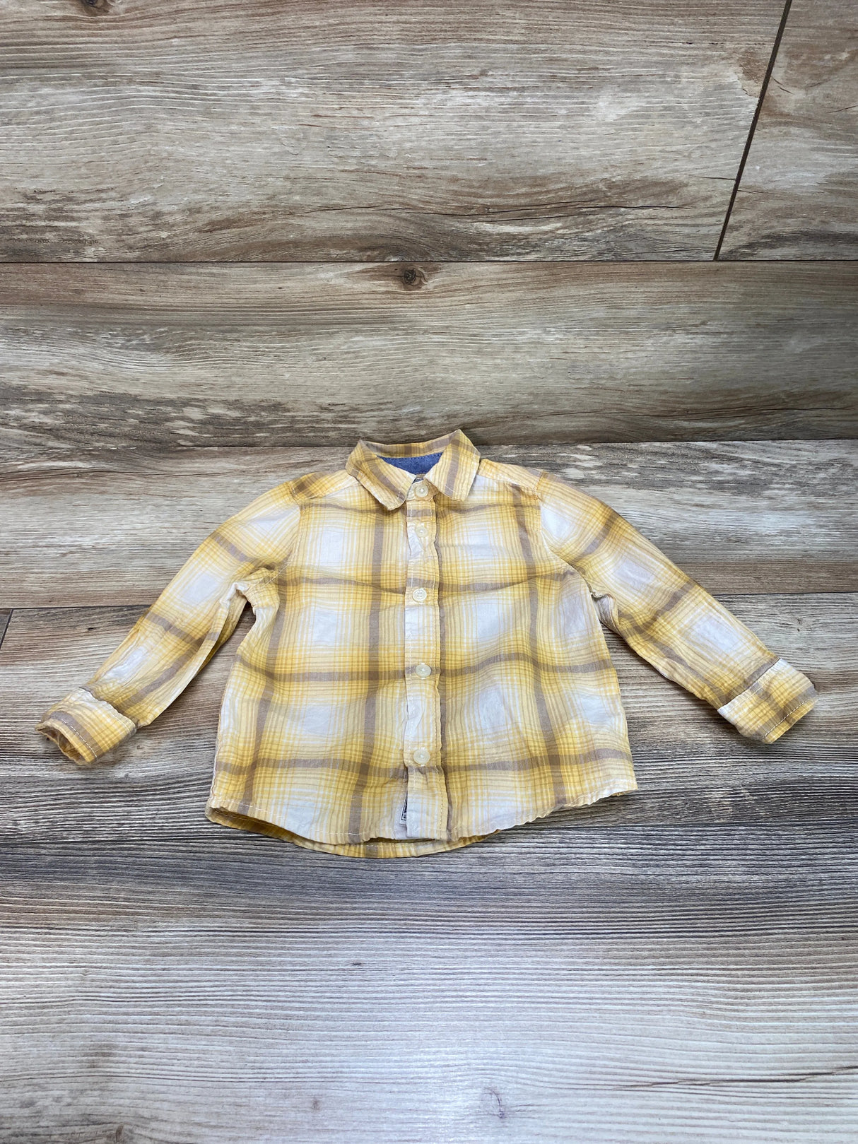 Oshkosh Plaid Button Up Shirt Yellow sz 18m