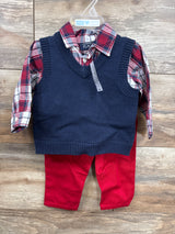 NEW Children's Place 2pc Plaid Button Up Shirt Vest & Bottoms Set Red sz 3-6m