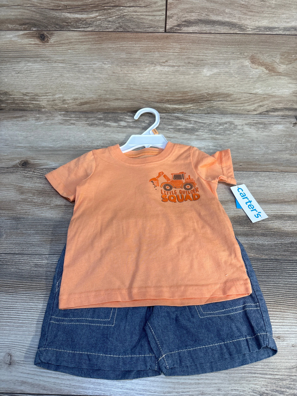 NEW Carter's 'Little Builder Squad' 2pc Shirt & Shorts Set Orange sz 12m