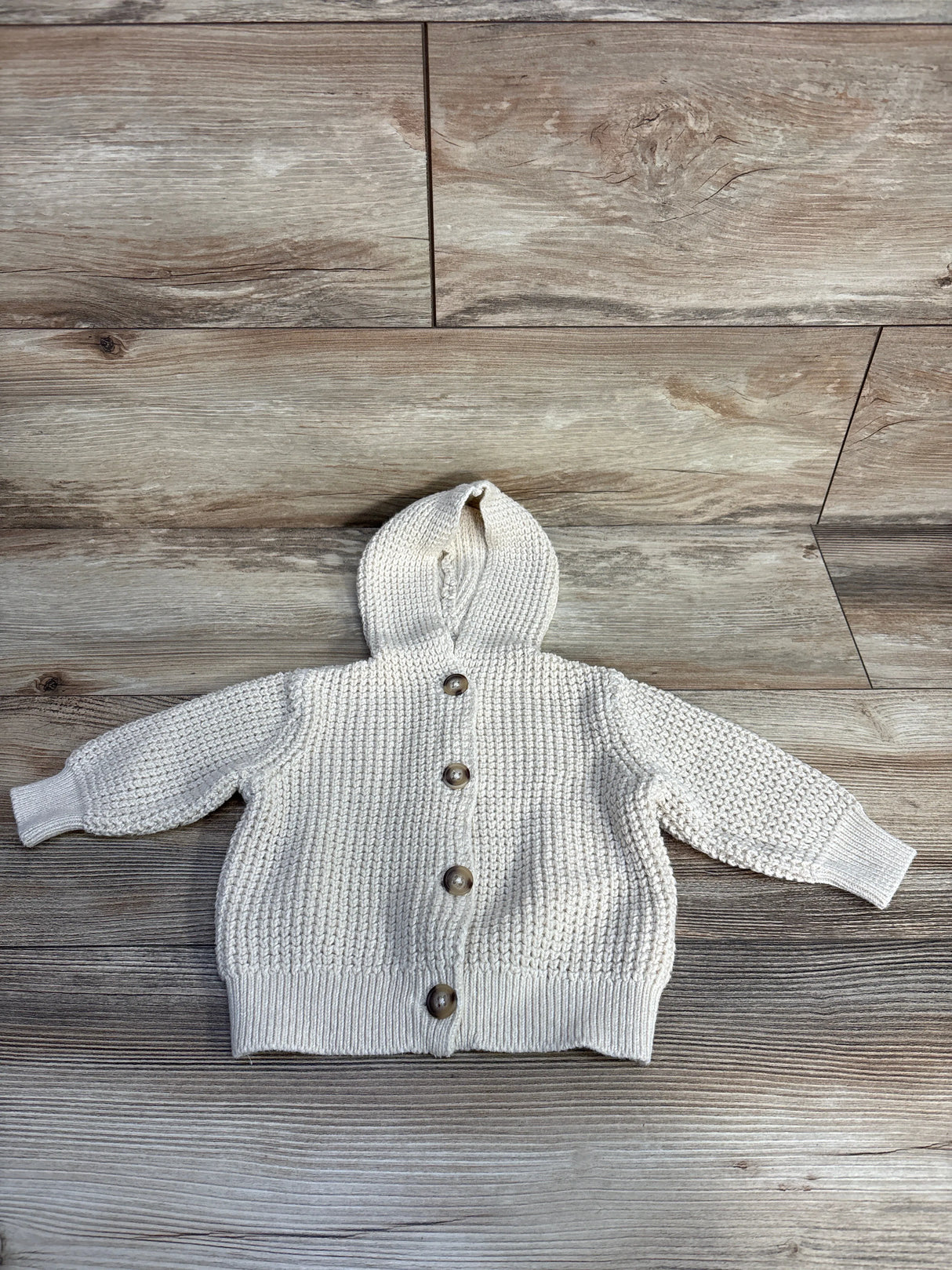 Old Navy Button Up Hooded Knit Sweater Cream sz 6-12m