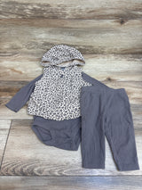Carter's 3pc Hooded Leopard Vest, Bodysuit, & Pants Set Grey sz 6m
