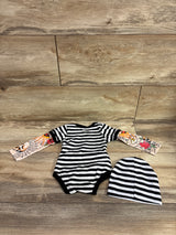 Just Did 9 Months On The Inside 2pc Tattoo Sleeve Bodysuit & Hat Black sz 0-3m