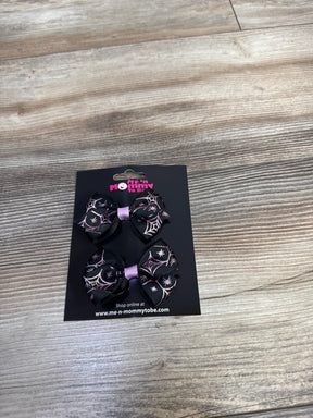 Black Halloween spiderweb hair bows with pink accents for kids, perfect for festive outfits