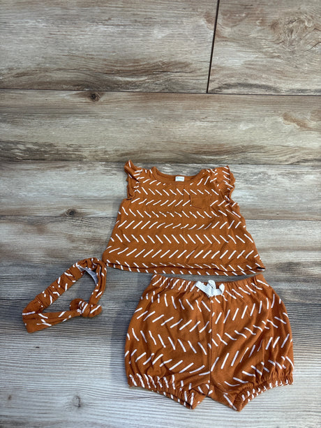 PL Baby 3pc Shirt + Shorts+ Headband Brown sz 12m - Me n Mommy To Be