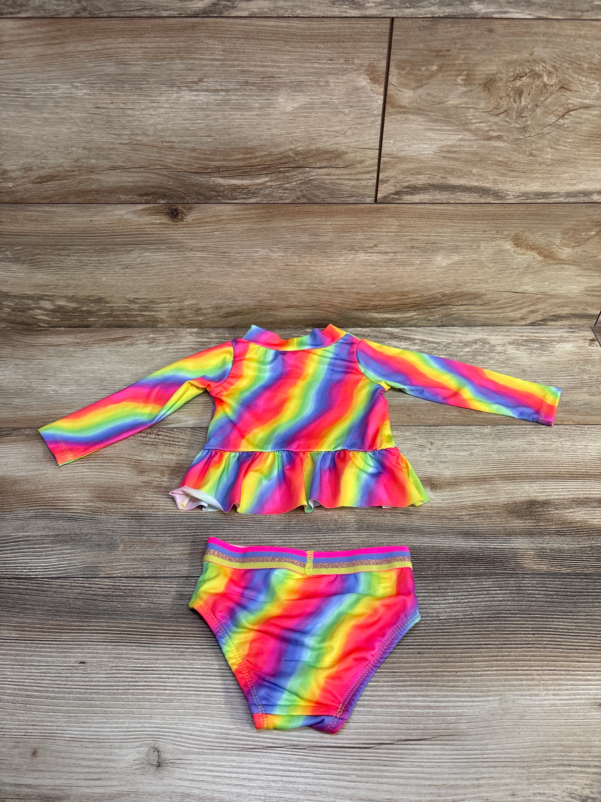 Penelope Mack 2pc Peplum Rashguard Top & Bikini Bottoms Swim Set Rainbow sz 12m