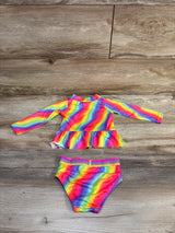 Penelope Mack 2pc Peplum Rashguard Top & Bikini Bottoms Swim Set Rainbow sz 12m