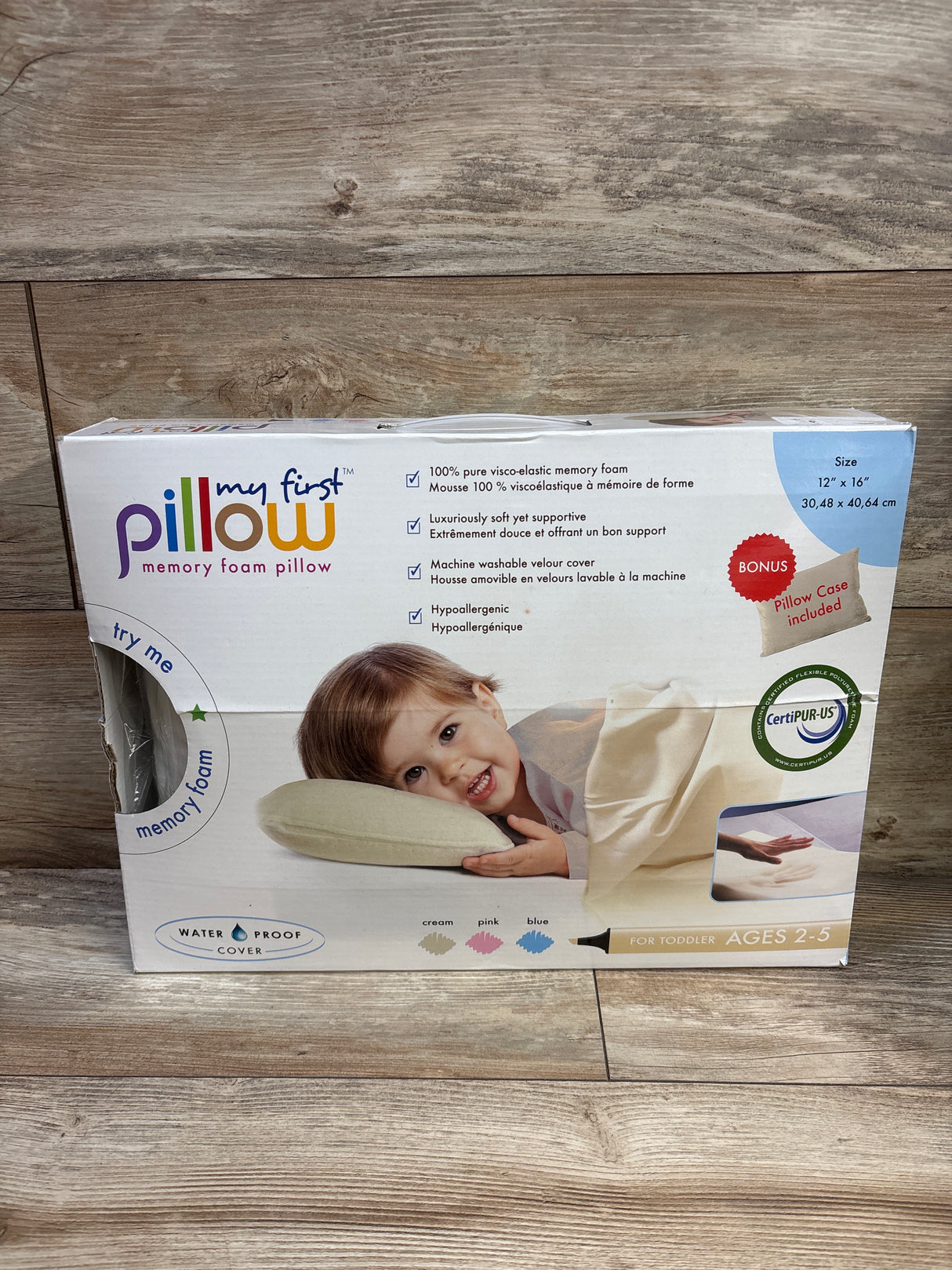 NEW My First Pillow Memory Foam Pillow with Waterproof Cover 12''x16''