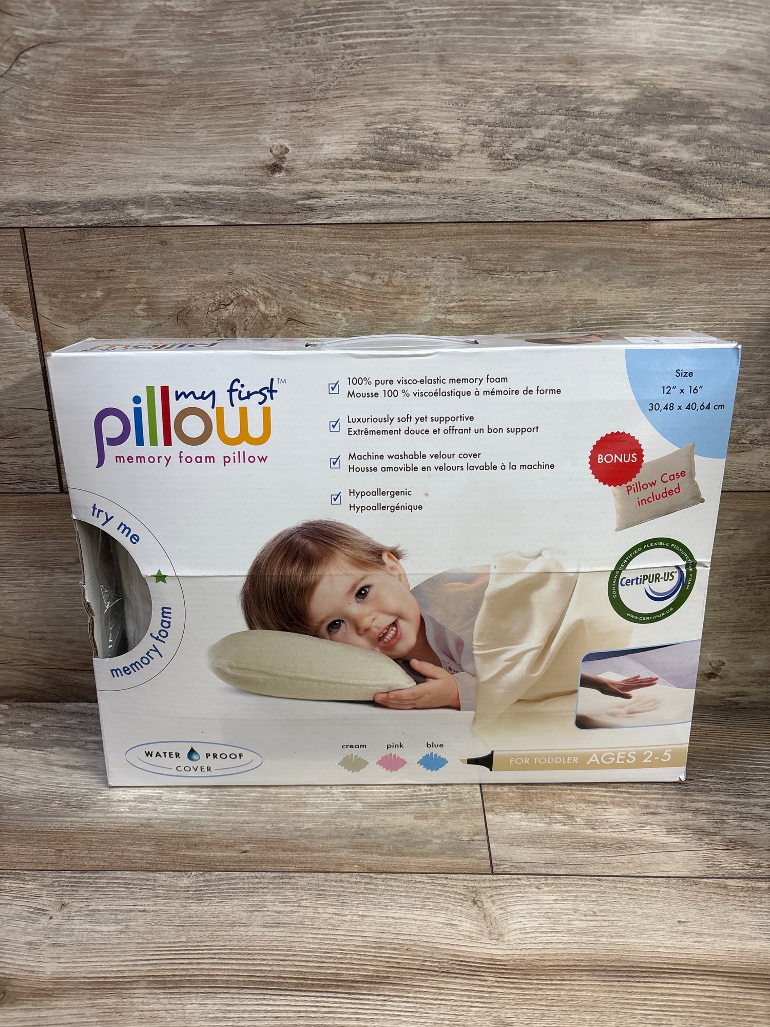 NEW My First Pillow Memory Foam Pillow with Waterproof Cover 12''x16''