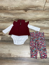 Carter's 3pc Maroon Floral Vest Set sz 6m