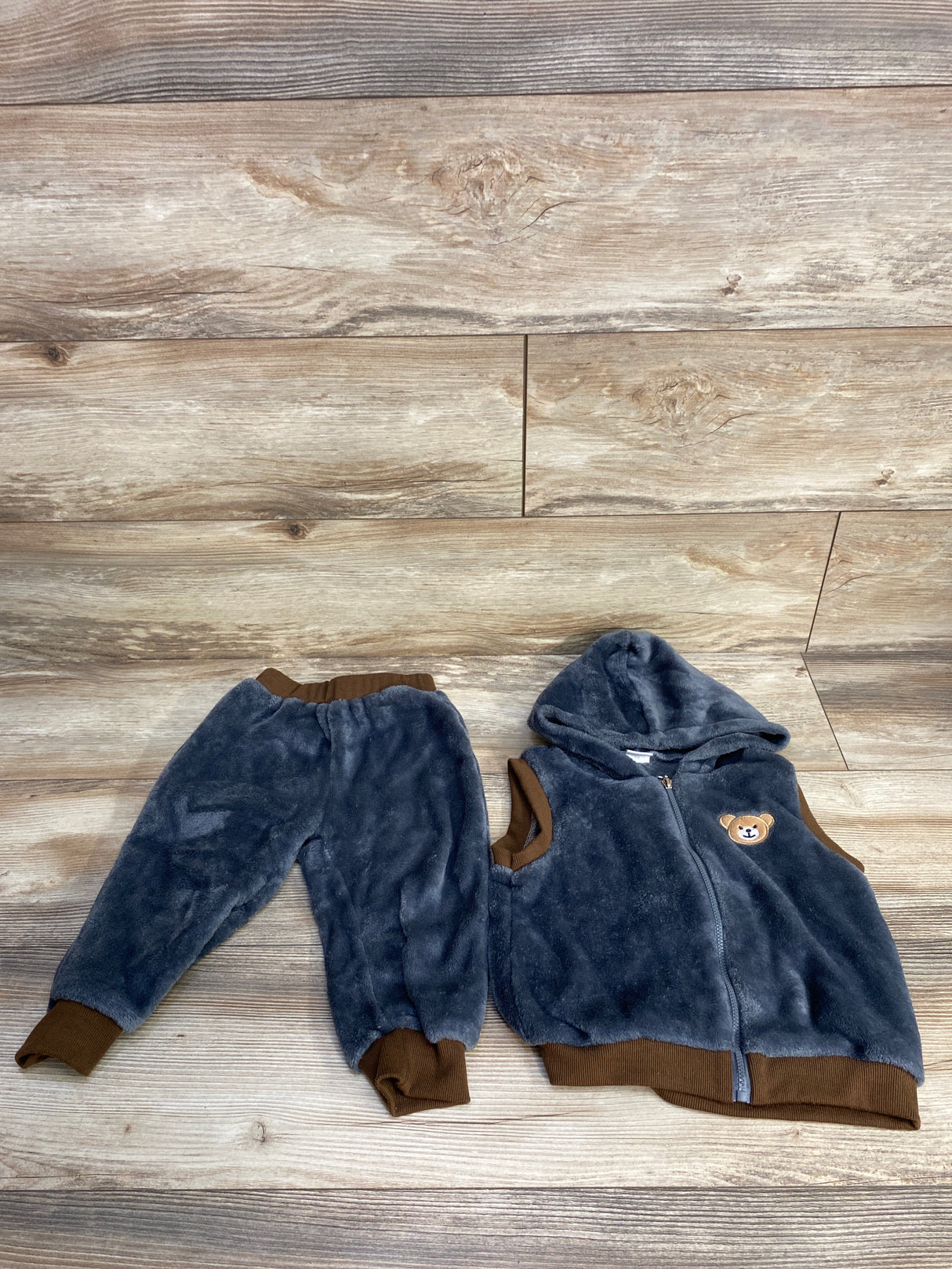 2pc Plush Bear Vest & Jogger Set Grey sz 18-24m