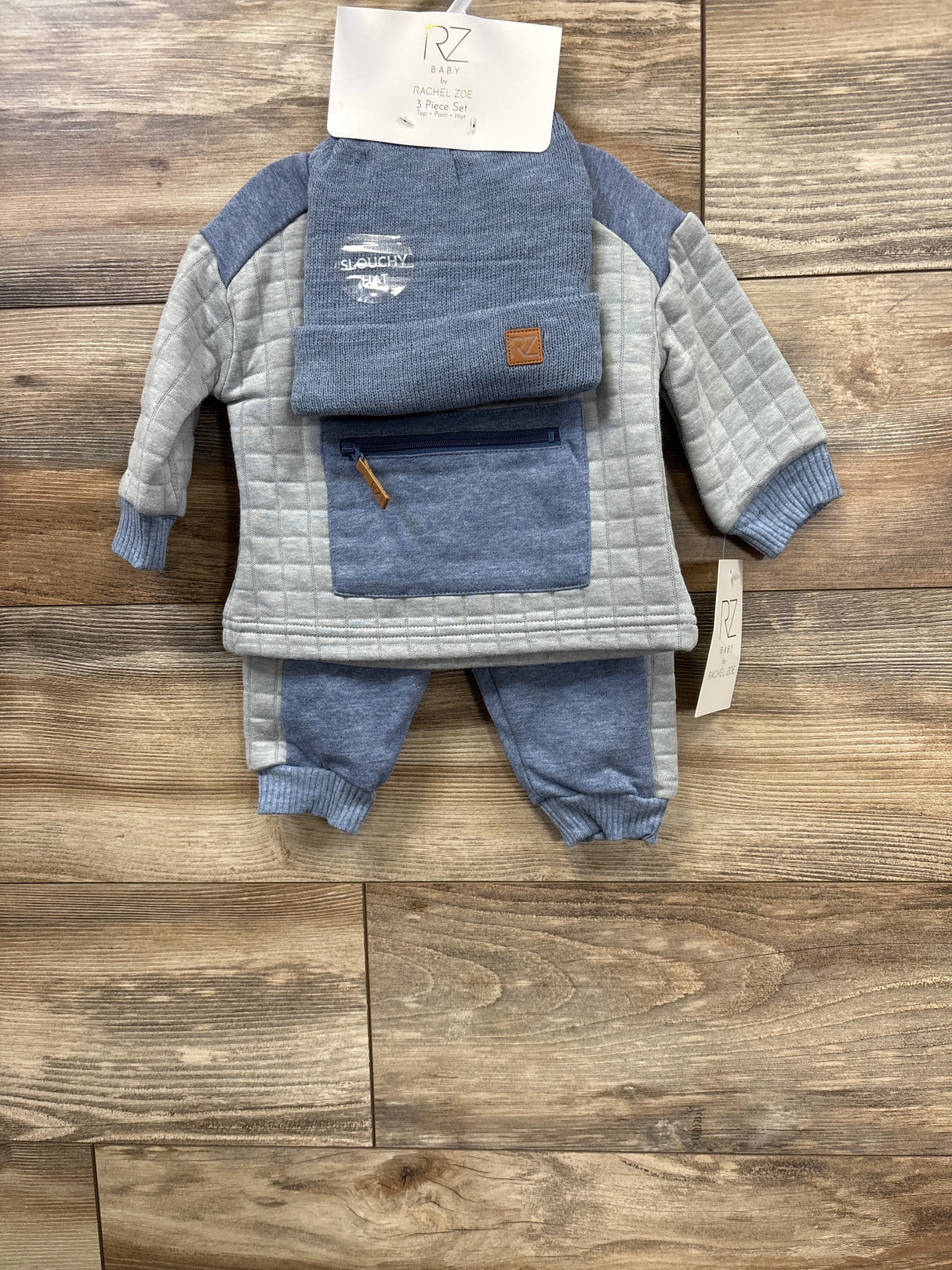 NEW Rachel Zoe 3pc Quilted Sweatshirt & Joggers Set Blue sz 6-9m