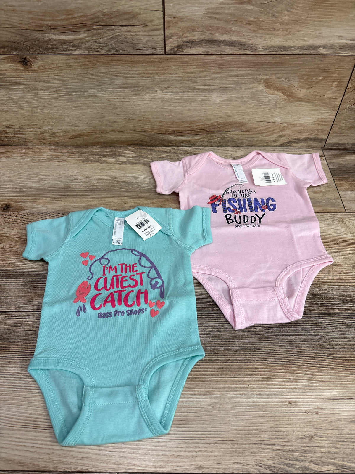 NEW Rabbit Skins Bass Pro Shops 2pk Bodysuits Pink/Blue sz 6m